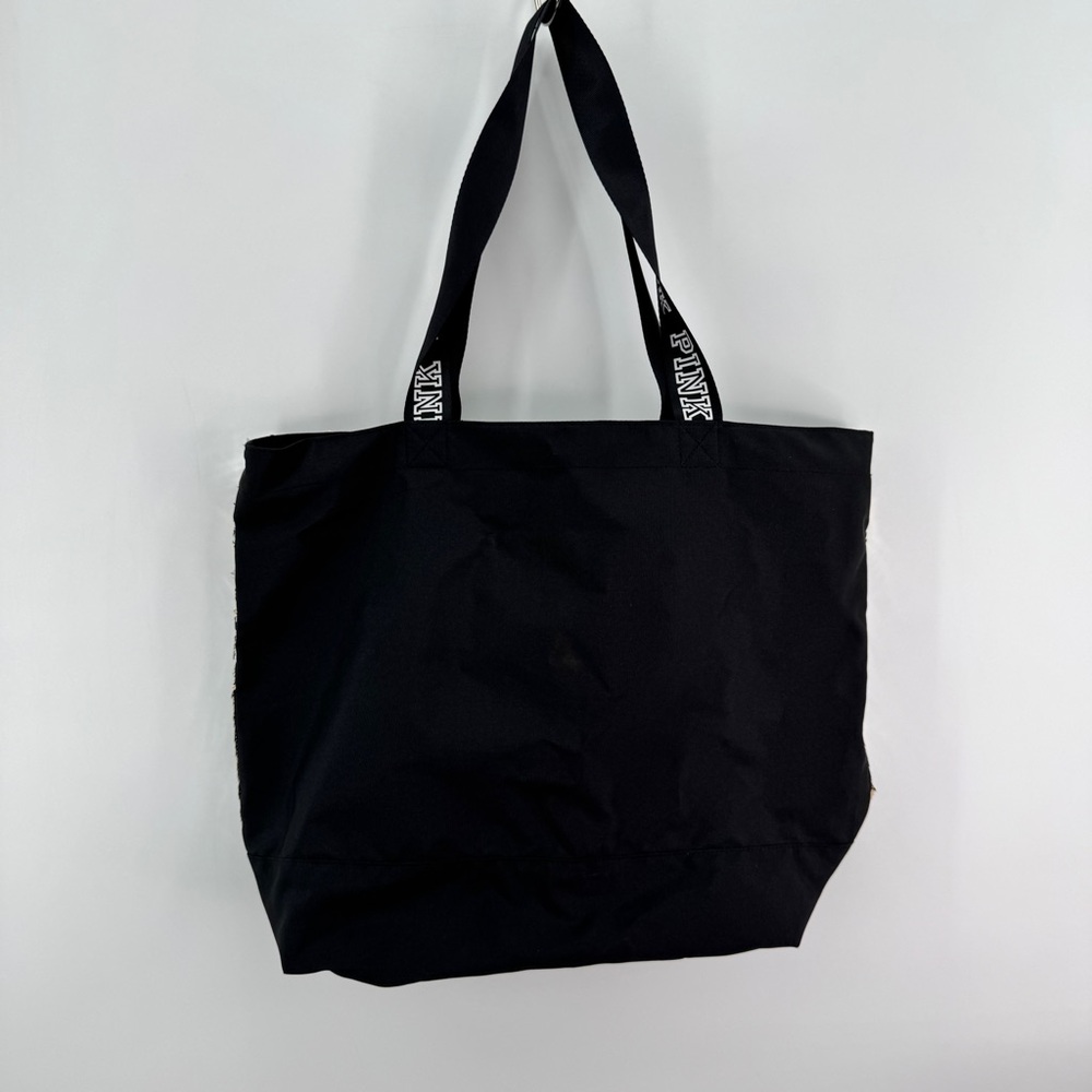 NWOT PINK By Victoria Secret Sequin Tote Bag Silver‎ Black Spellout straps - Picture 4 of 15